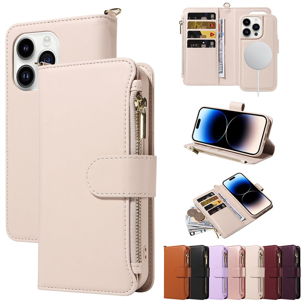 Apple 15 phone case flip wireless charging iPhone 14 phone leather case wallet style phone protection case - E-Esther Clothing Store