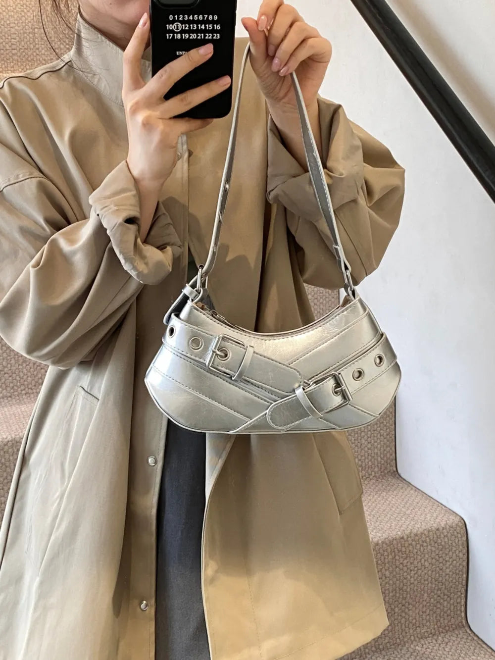 PU Leather Buckle Shoulder Bag - E-Esther Clothing Store
