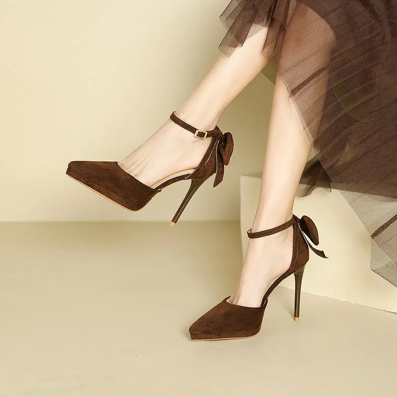 Platform Pointed Toe Ankle Strap Stiletto Pumps - E-Esther Clothing Store