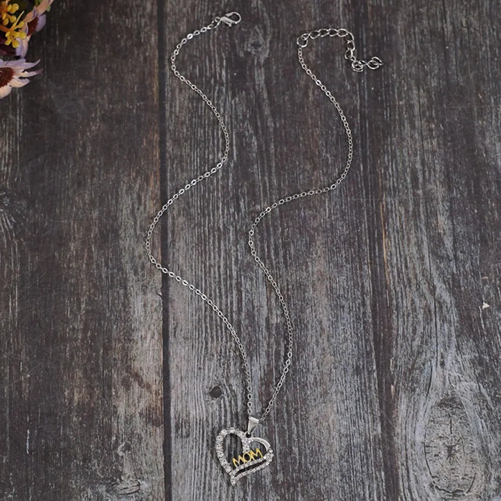 Alloy Inlaid Zircon Heart Pendant Necklace - E-Esther Clothing Store