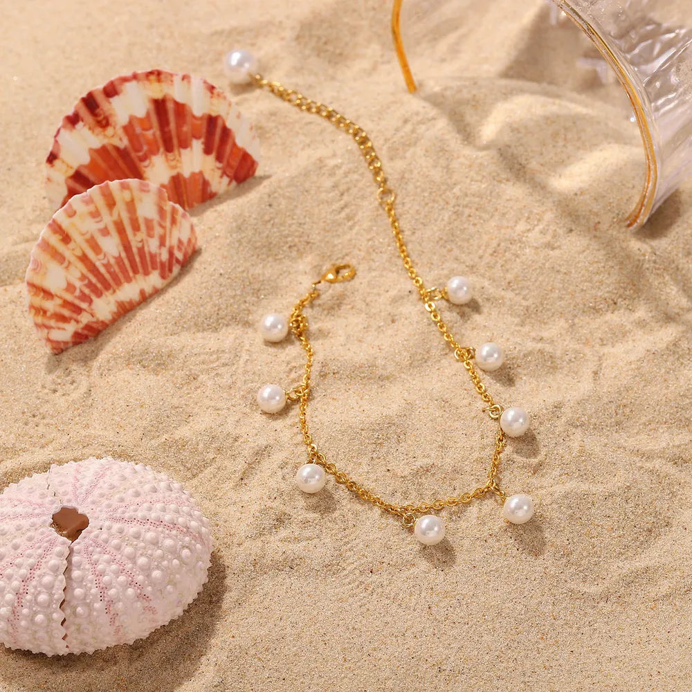Pearl 18K Gold-Plated Charm Anklet - E-Esther Clothing Store