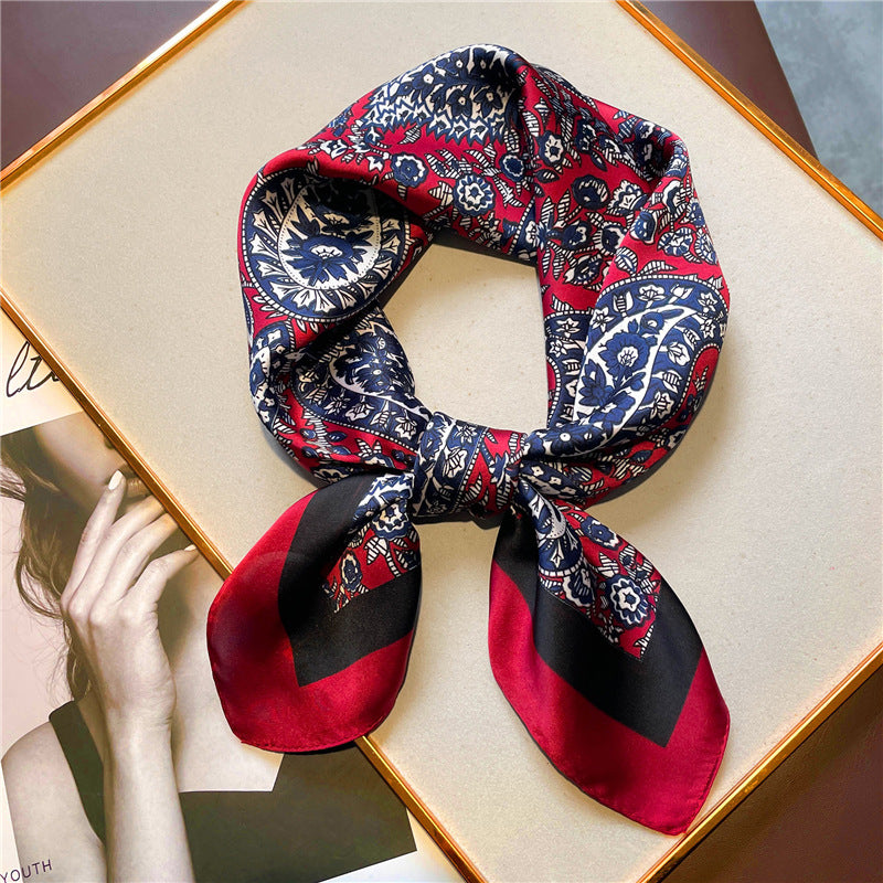 Retro printed scarves cashew nuts versatile temperament scarves women's small square scarves decorative scarves - E-Esther Clothing Store