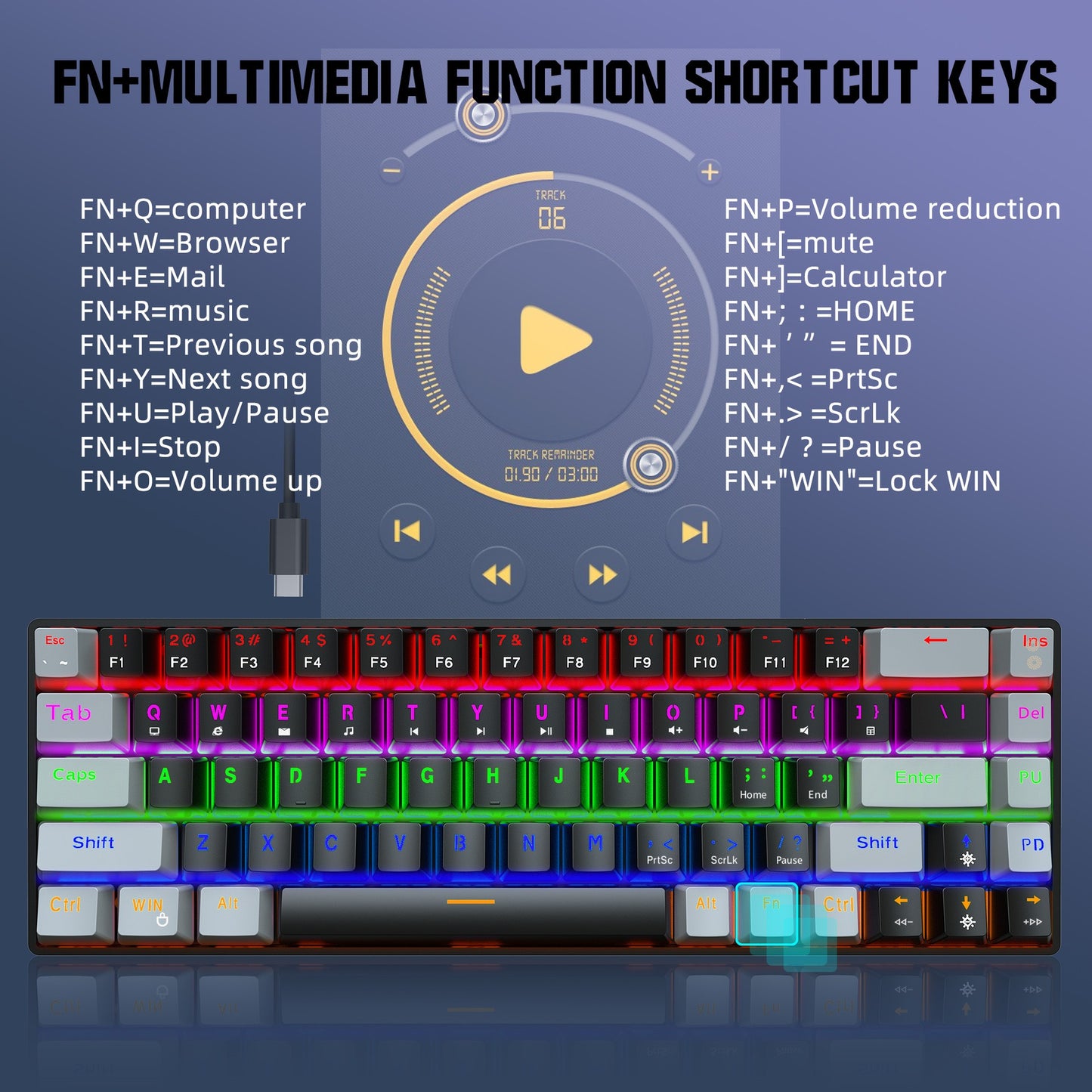 New 68 key RGB luminous esports game with blue and red axis mechanical keyboard laptop MAC 60% - E-Esther Clothing Store