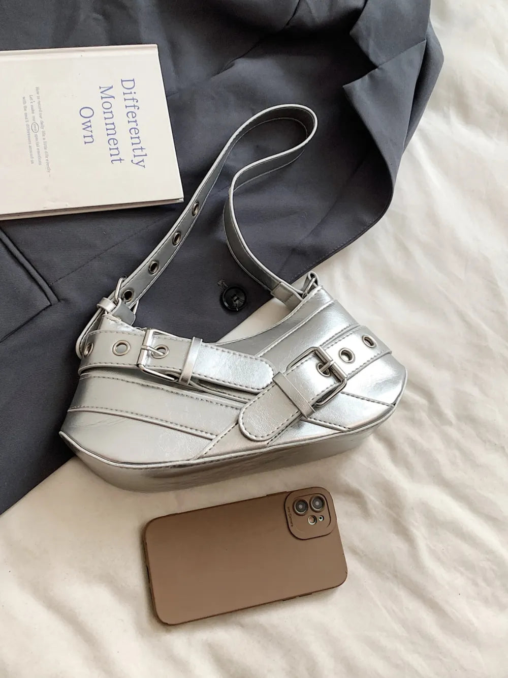 PU Leather Buckle Shoulder Bag - E-Esther Clothing Store