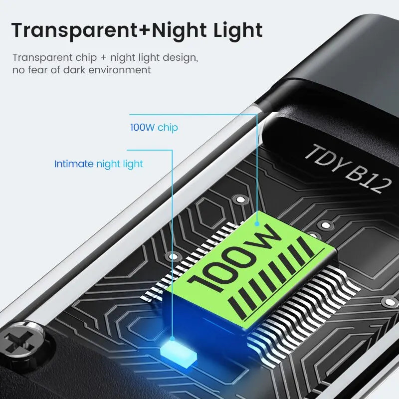3 In 1 Usb 100w Type C/Iphone//Android Cable For Fast Charging