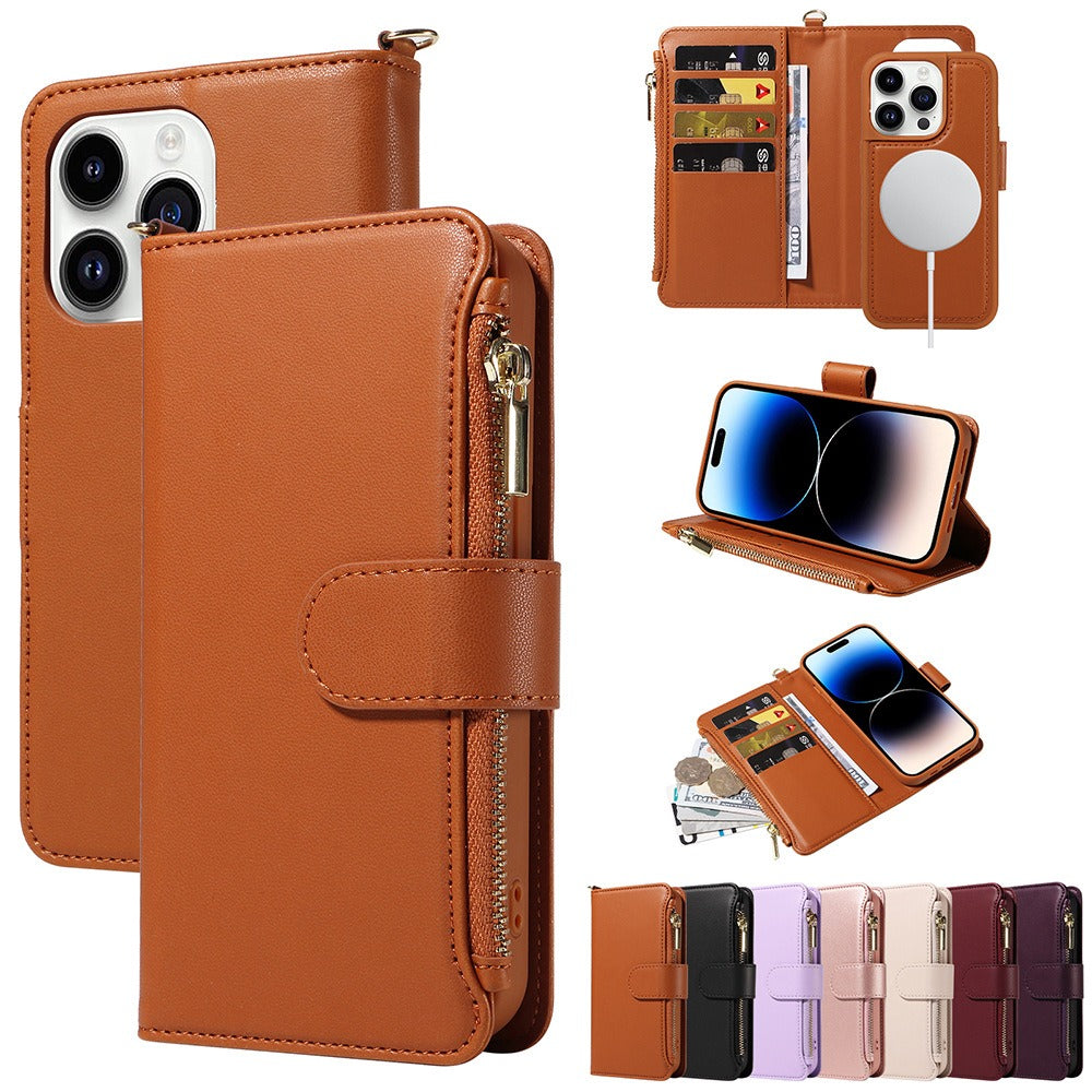 Apple 15 phone case flip wireless charging iPhone 14 phone leather case wallet style phone protection case - E-Esther Clothing Store