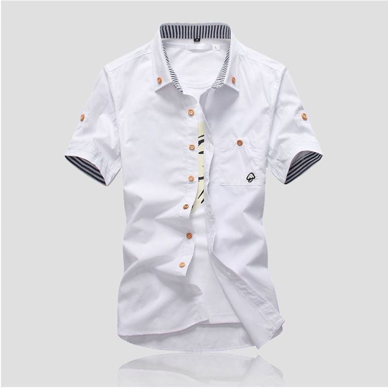 Mushroom Embroidery Mens Short Sleeve Casual Shirts Summer Cotton Shirts - E-Esther Clothing Store