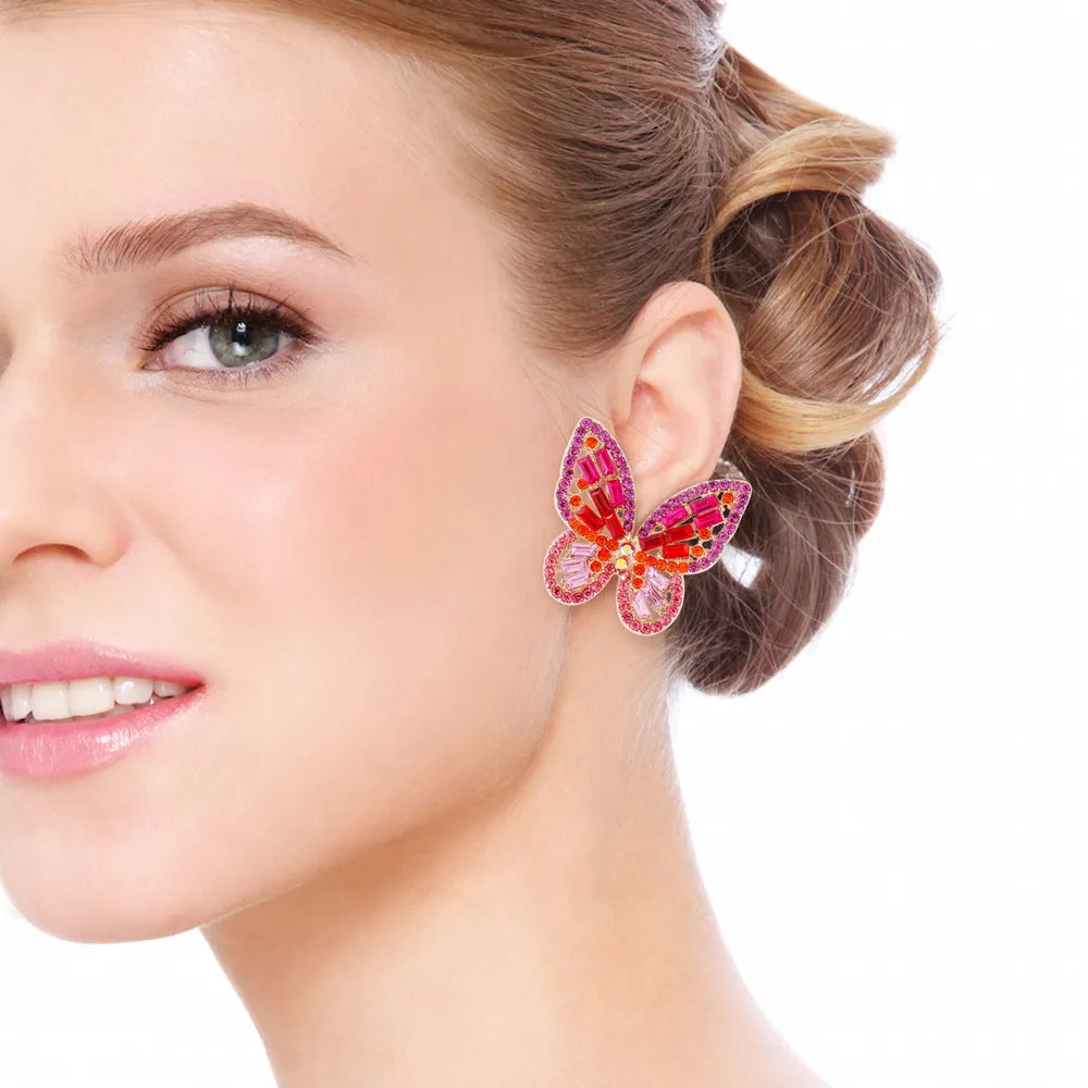 Alloy Inlaid Rhinestone Butterfly Earrings - E-Esther Clothing Store