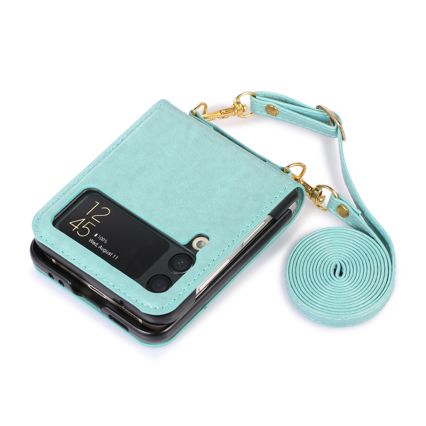 New Samsung Z Flip5 Folding Screen Phone Case with Diagonal Span Galaxy Z Flip4 Card Insertion Protective Cover - E-Esther Clothing Store