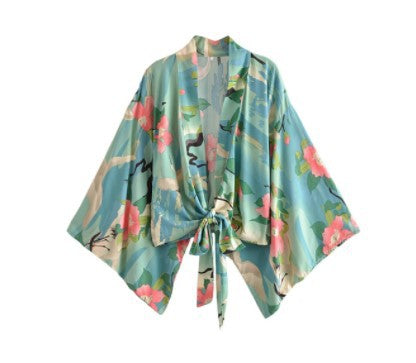 Fashionable printed V-neck batwing sleeve bohemian cover shirt - E-Esther Clothing Store