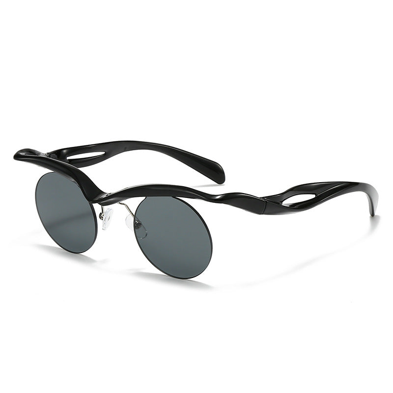 New Sunglasses Women's Round Frame Sunglasses Men's Trendy Ins Alien Half Frame Eyebrow Personalized Sunglasses - E-Esther Clothing Store