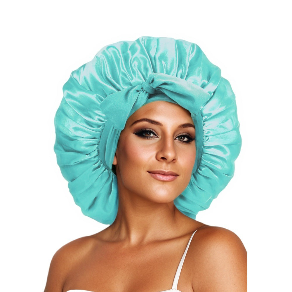 Elastic ribbon bow color Ding round hat solid color night cap wide-brimmed beauty hairdressing head scarf hat - E-Esther Clothing Store