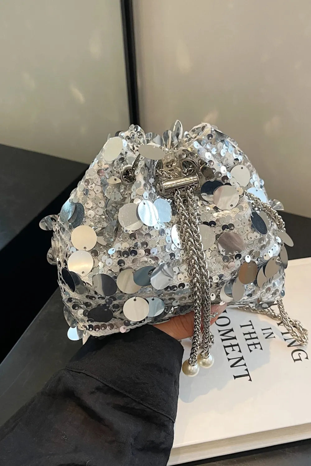 Drawstring Sequin Crossbody Bag - E-Esther Clothing Store