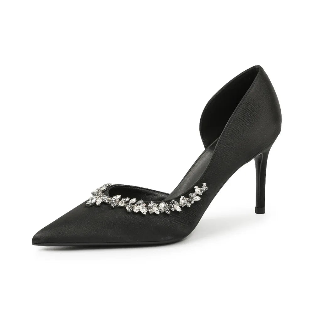 Rhinestone Point Toe Stiletto Pumps - E-Esther Clothing Store
