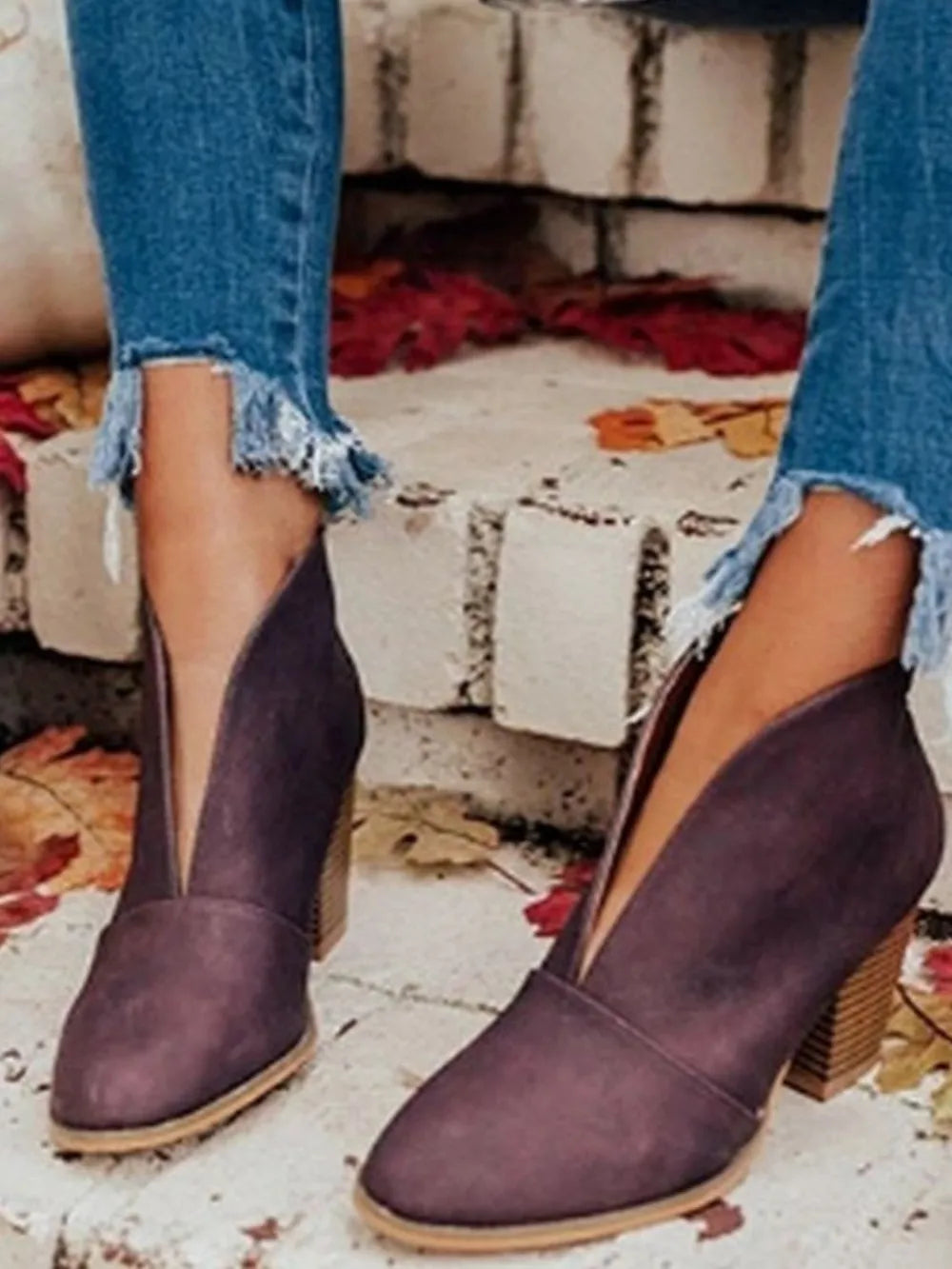 Point Toe Chunky Heeled Ankle Boots - E-Esther Clothing Store