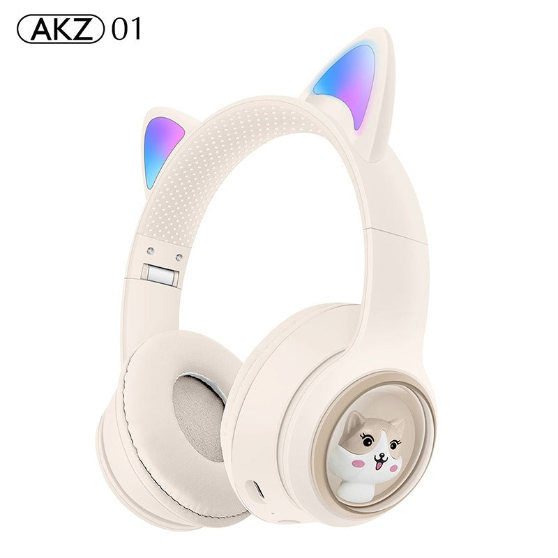 AKZ-01 Children's Cartoon Luminous Cute Pet Bluetooth Earphones Stereo Head mounted Bluetooth Earphones - E-Esther Clothing Store