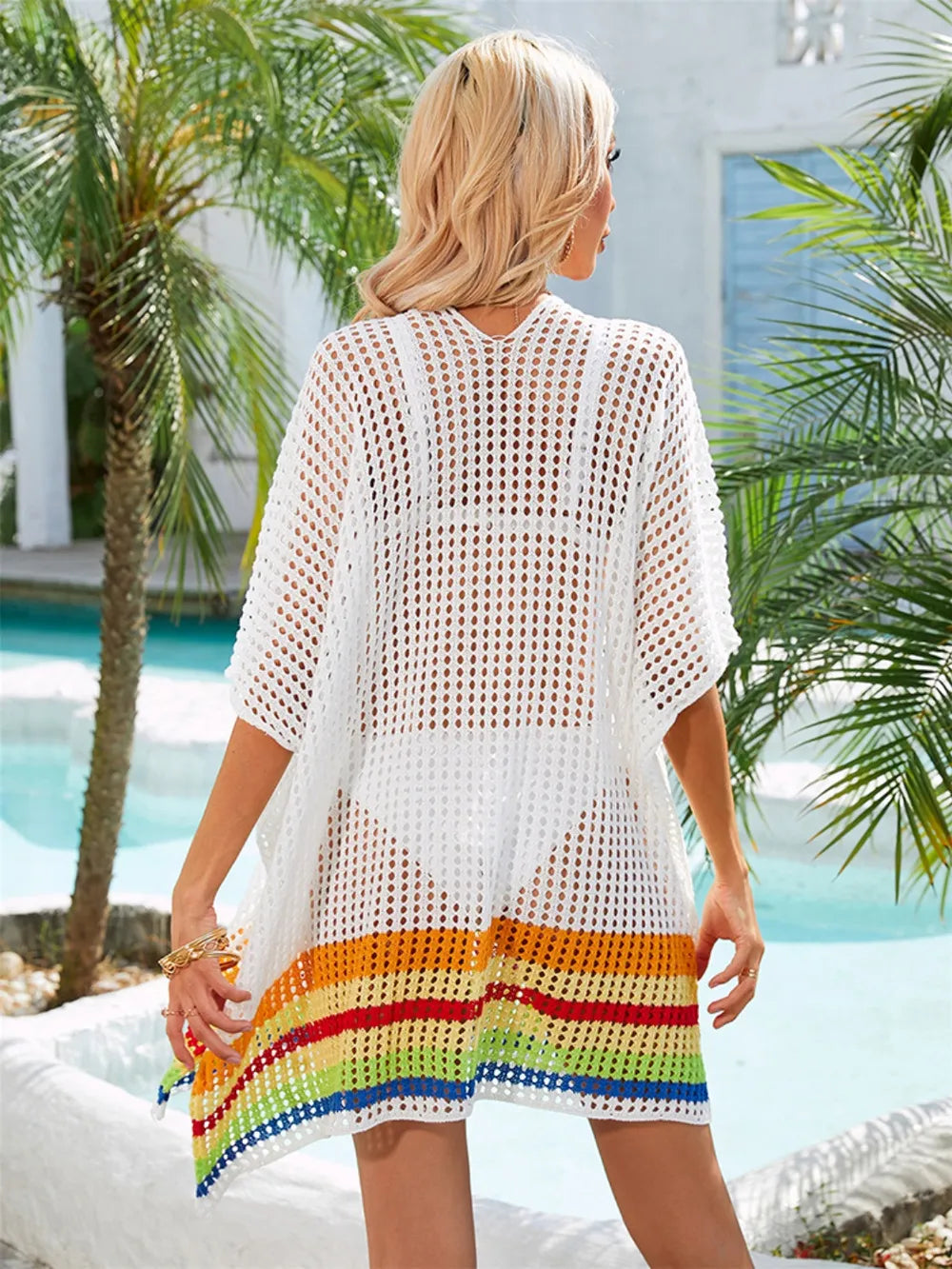 Slit Openwork V-Neck Half Sleeve Cover-Up - E-Esther Clothing Store