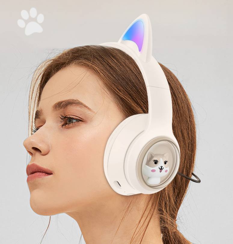 AKZ-01 Children's Cartoon Luminous Cute Pet Bluetooth Earphones Stereo Head mounted Bluetooth Earphones - E-Esther Clothing Store