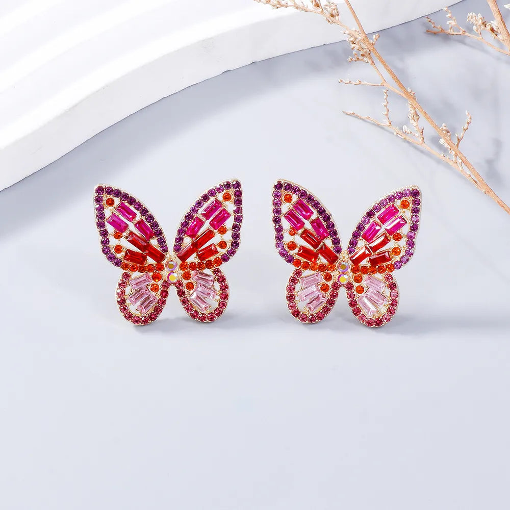 Alloy Inlaid Rhinestone Butterfly Earrings - E-Esther Clothing Store