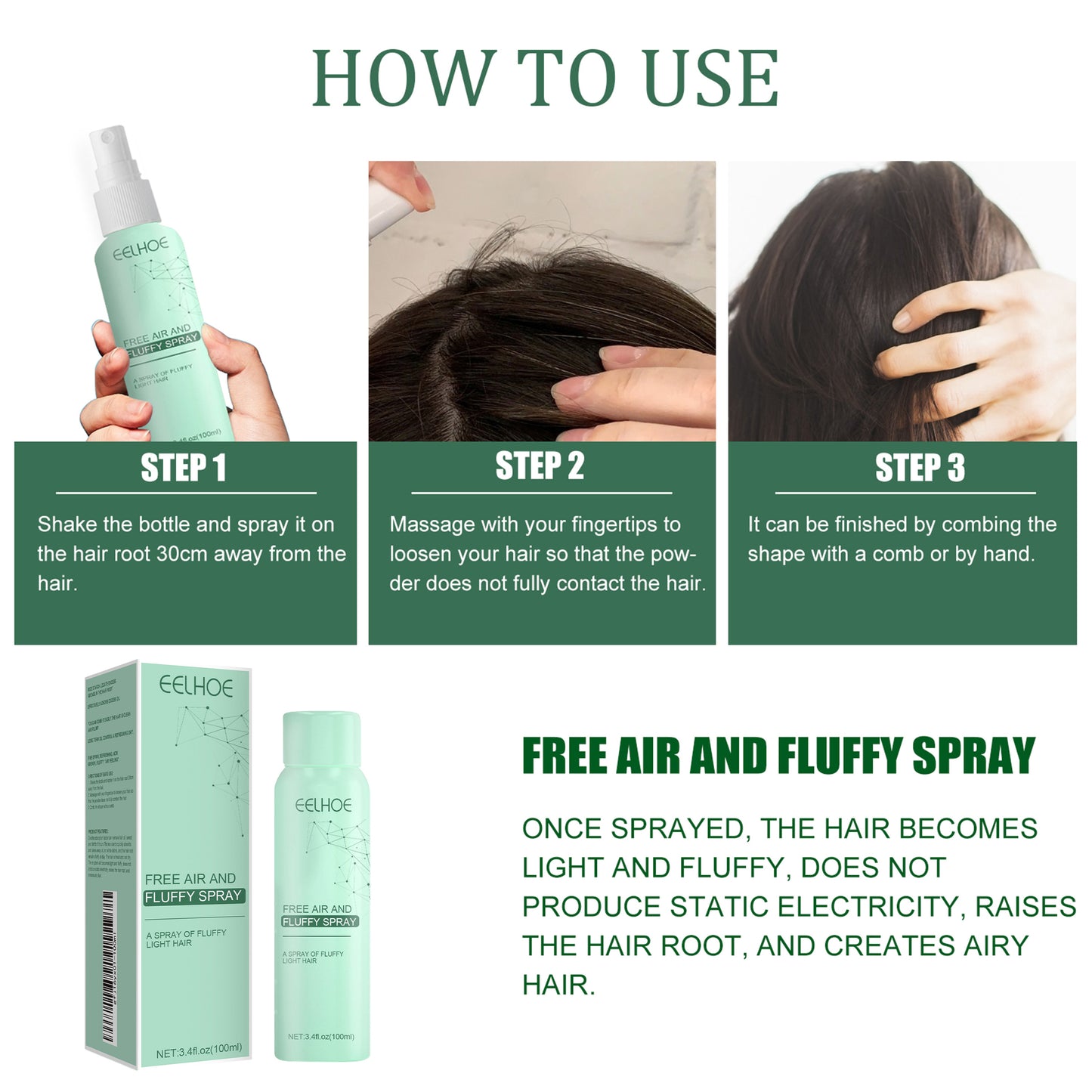 No-Wash Dry Hair Spray, Air Fluffiness Remove Oil Dry And Cool Shampoo-free Dry Hair Agent - E-Esther Clothing Store