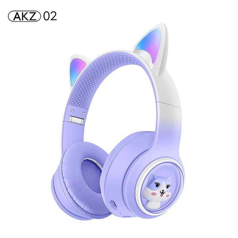 AKZ-02 light-emitting Cat's ears headworn Bluetooth headset subwoofer game video game wireless headset - E-Esther Clothing Store