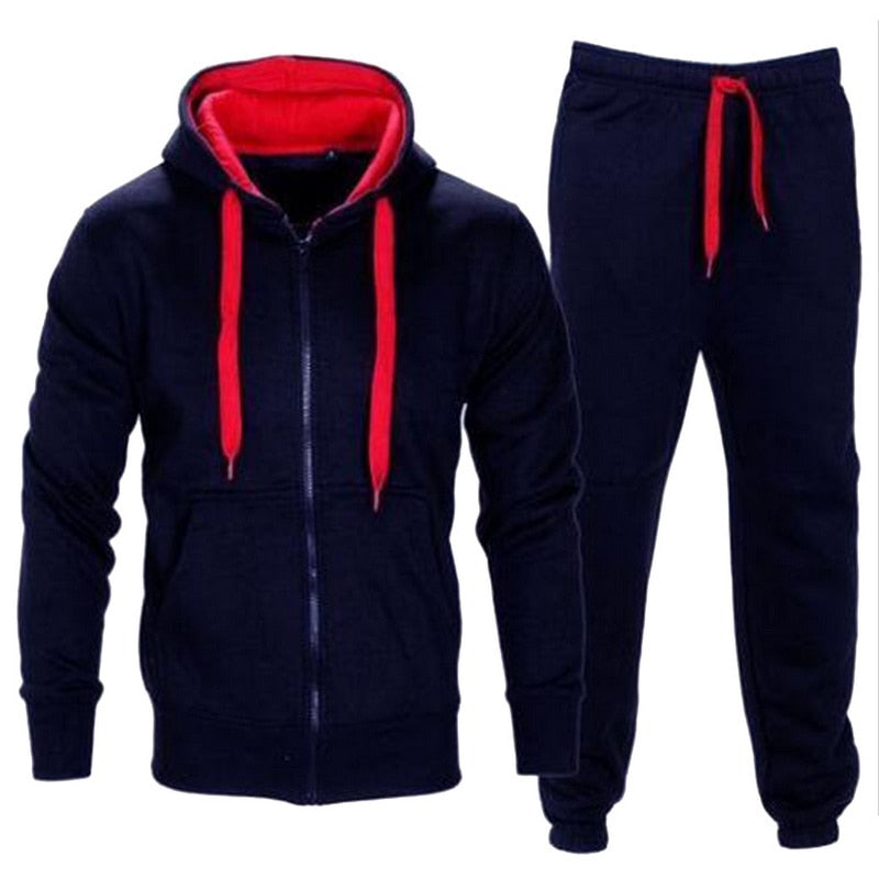 Casual Solid Tracksuit Zipper Hooded Sweatshirt Jacket +Sweatpants Mens Tracksuit - E-Esther Clothing Store