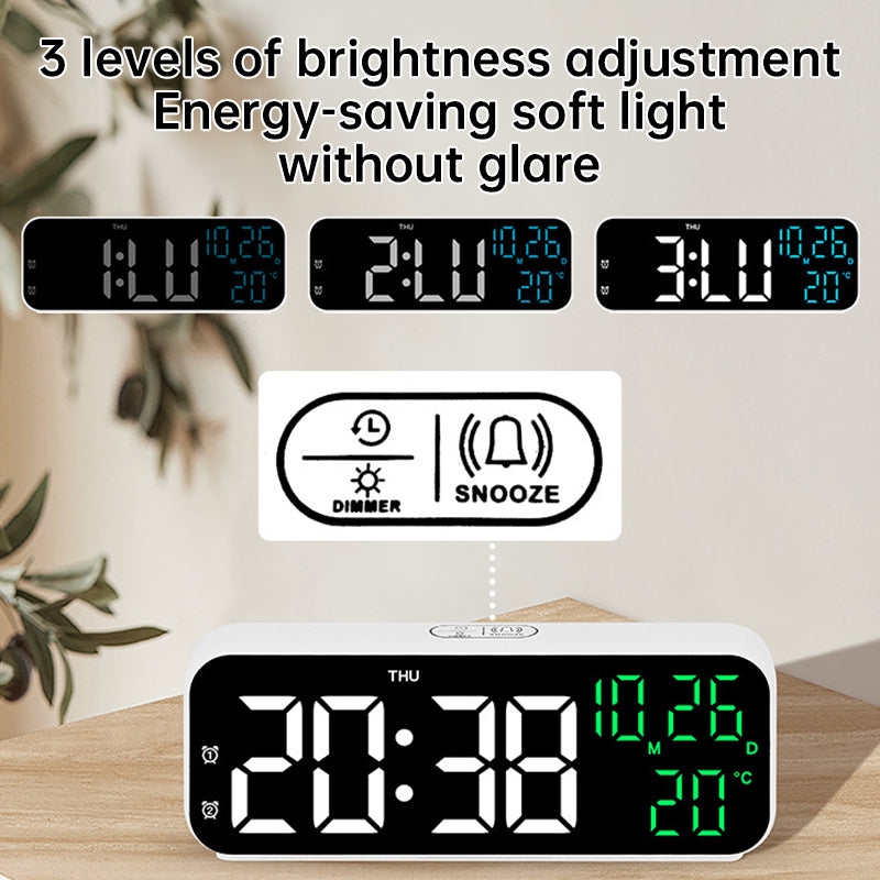 Digital Alarm Clock with Temp, Date, Week. Night Mode. Voice - controlled. 12/24H LED