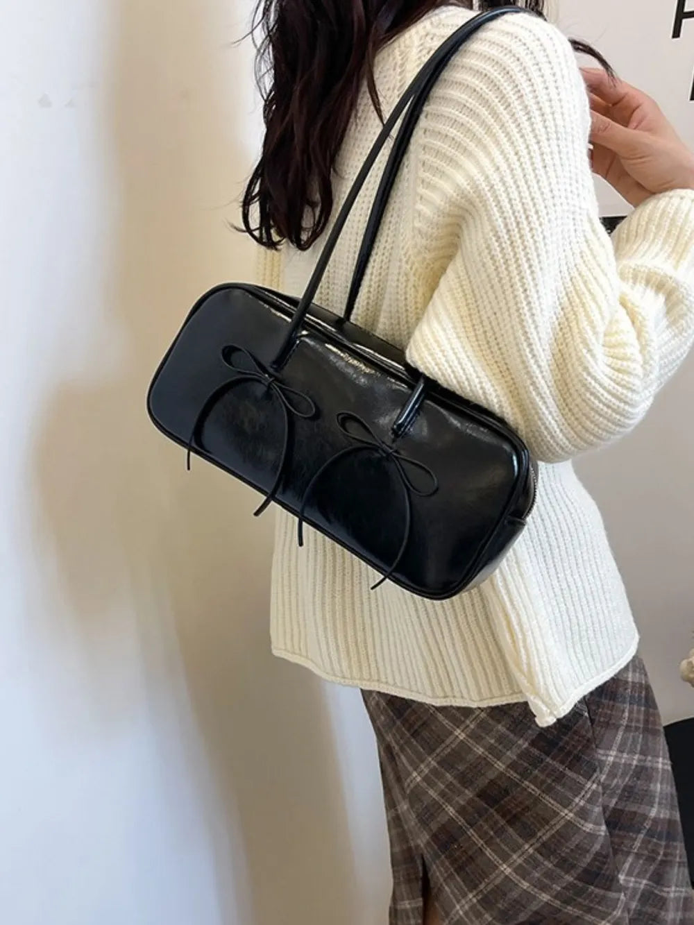 PU Leather Bow Trim Shoulder Bag - E-Esther Clothing Store