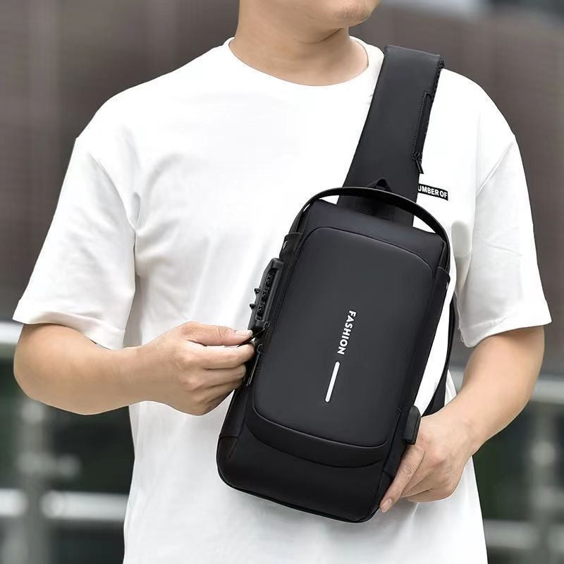 Motorcycle bag password anti-theft chest bag men's shoulder bag large capacity casual men's bag multifunctional crossbody bag - E-Esther Clothing Store
