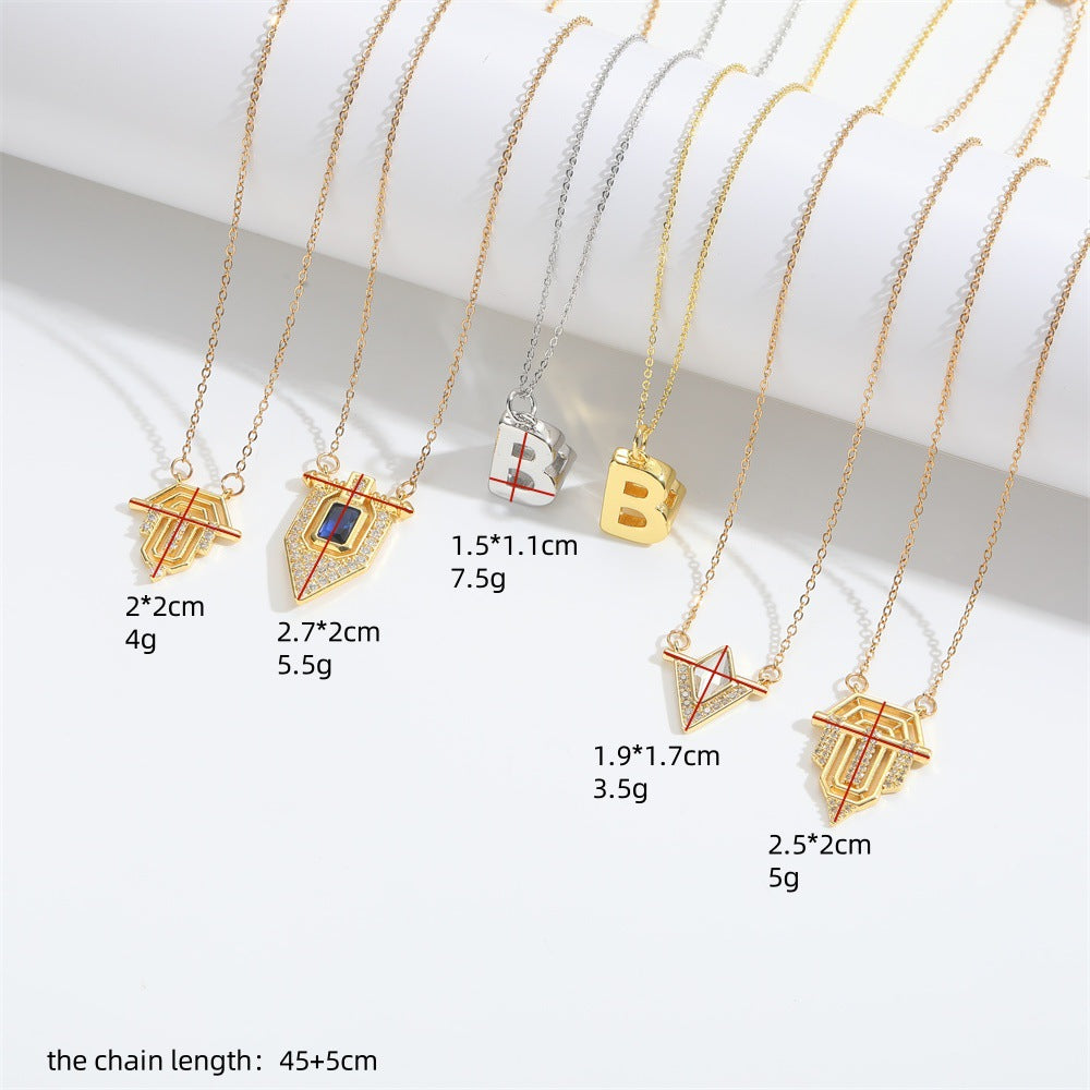 Roman retro flag design pendant necklace for women's collarbone chain - E-Esther Clothing Store