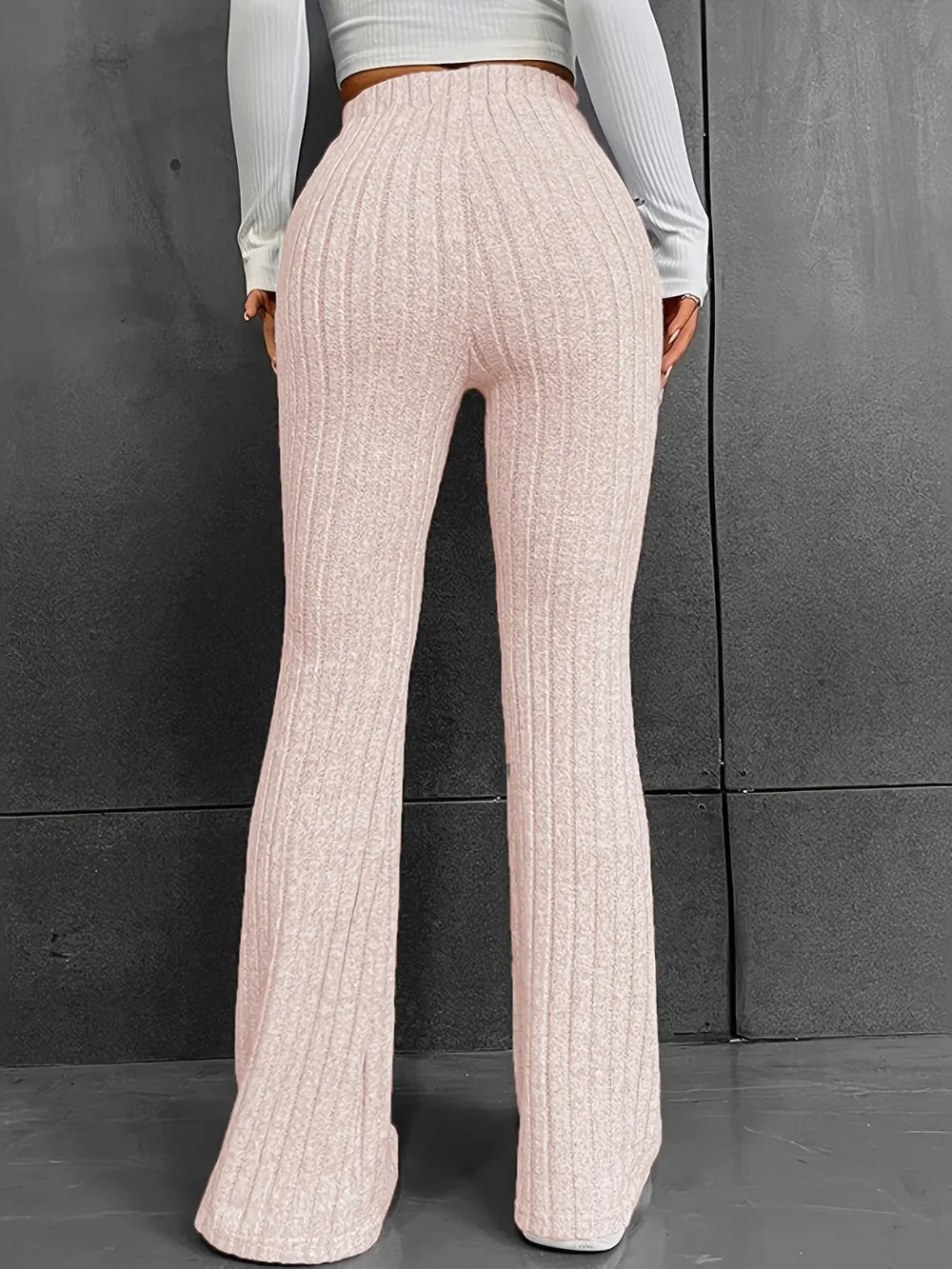 Fashionable and casual solid color micro flared high waisted pants for women - E-Esther Clothing Store