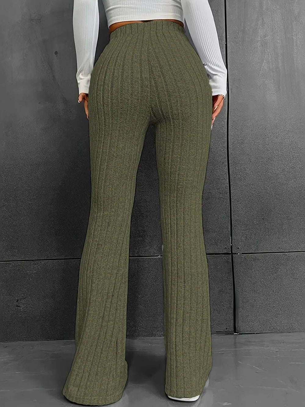 Fashionable and casual solid color micro flared high waisted pants for women - E-Esther Clothing Store