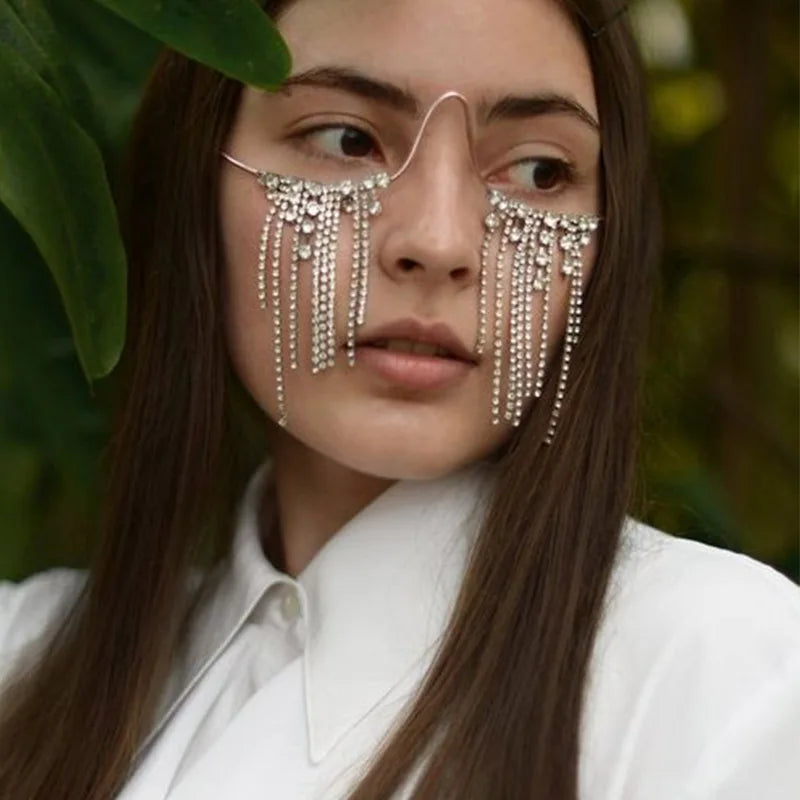 Hot tassel glasses frame no lens rhinestone glasses frame personality accessories female - E-Esther Clothing Store