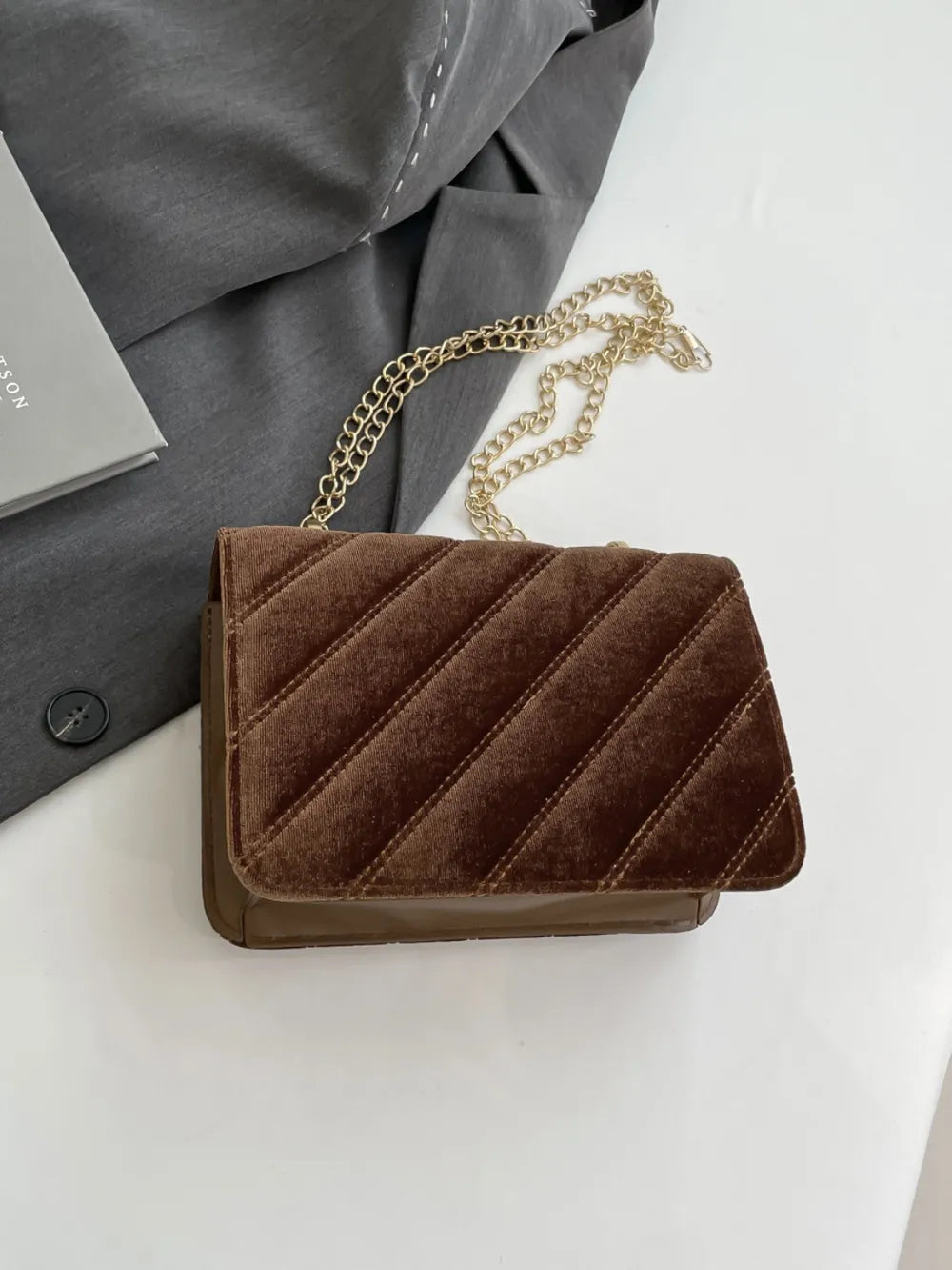 Solid Color Chain Shoulder Bag - E-Esther Clothing Store