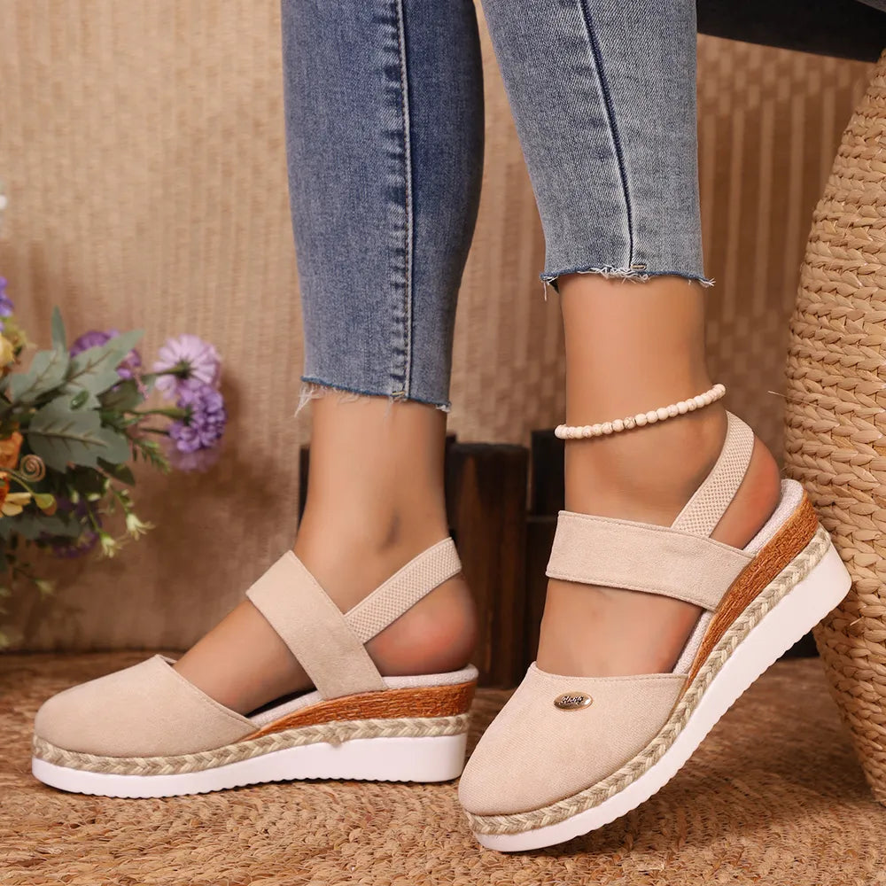 Round Toe Wedge Sandals - E-Esther Clothing Store