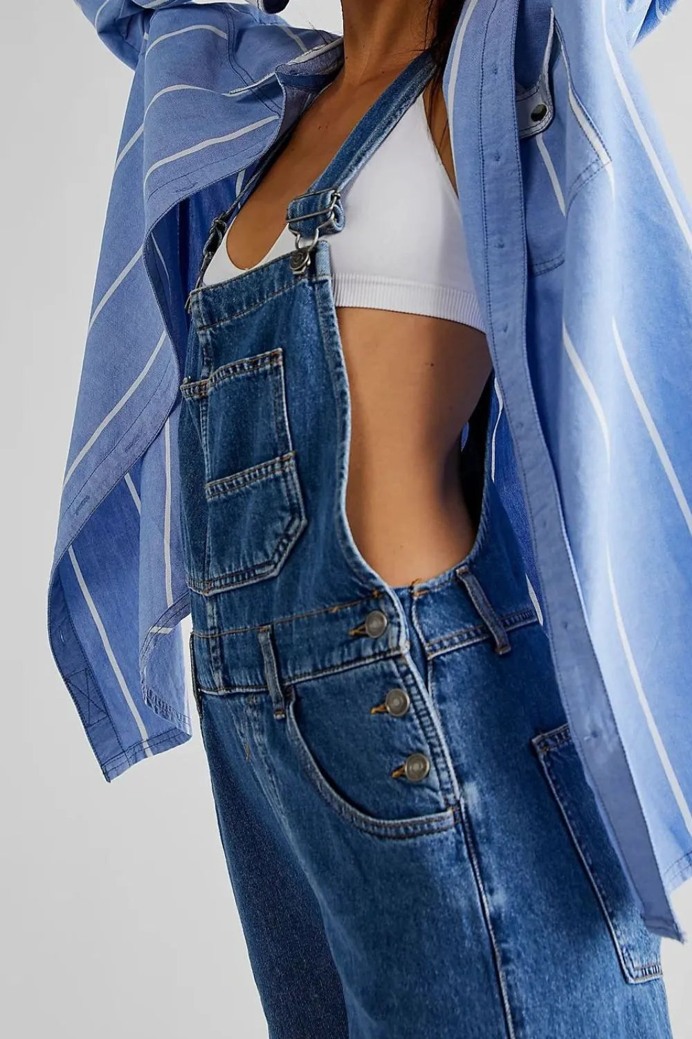 Wide Strap Square Neck Denim Overalls - E-Esther Clothing Store