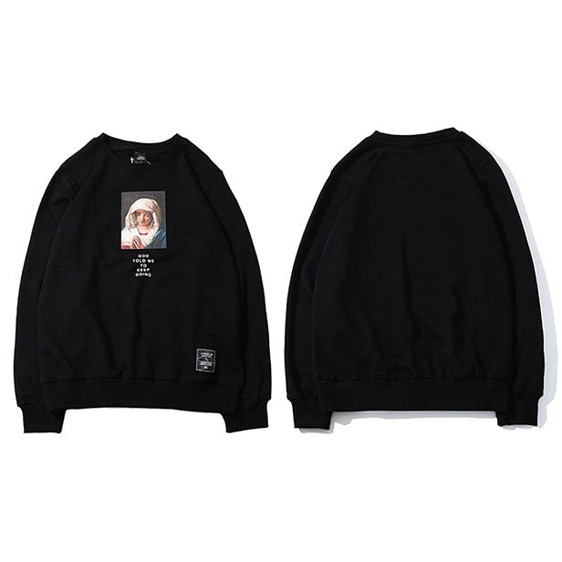 Sweatshirt Streetwear Virgin Mary Print Mens Hip Hop Pullover Sweatshirts - E-Esther Clothing Store