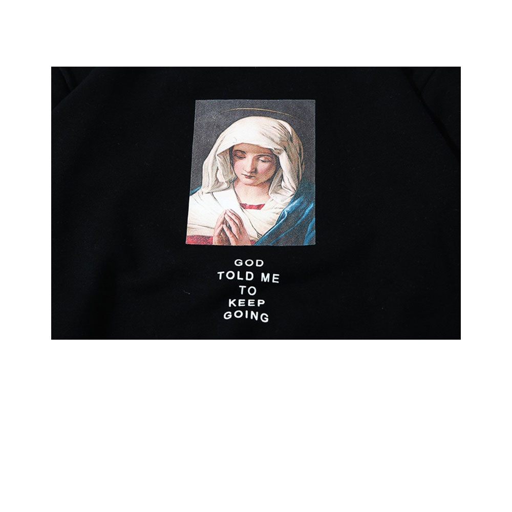 Sweatshirt Streetwear Virgin Mary Print Mens Hip Hop Pullover Sweatshirts - E-Esther Clothing Store