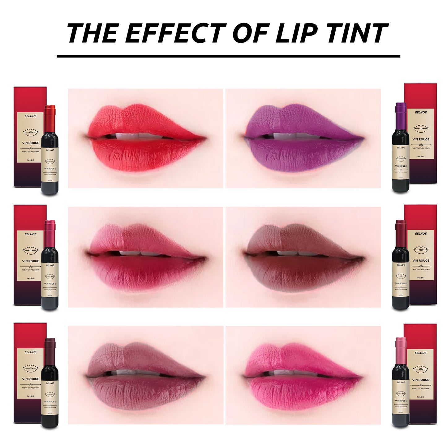 Vin Rouge Lip Tint, Non-Stick Cup Color Development Portable Waterproof Non-Fading Moisturizing Red Wine Bottle Lip Glaze - E-Esther Clothing Store