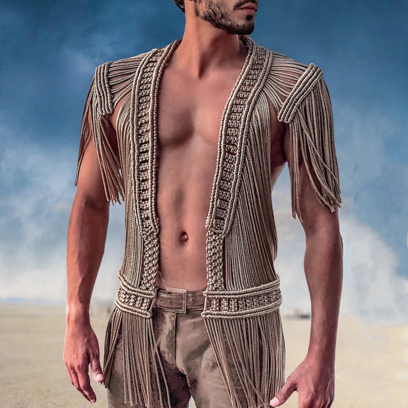 Women's handmade woven tassel long skirt, new creative Greek goddess outfit, beach travel sexy split body wrapped chest - E-Esther Clothing Store