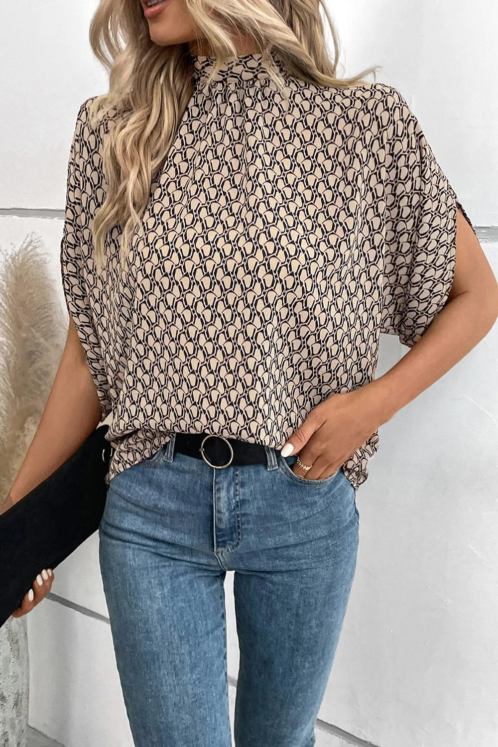 Tie Back Slit Half Sleeve Blouse - E-Esther Clothing Store