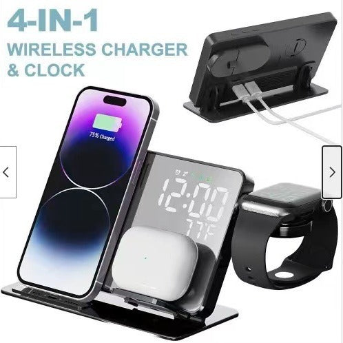15W Four in One Wireless Charging Clock LED Digital Display Alarm Clock Temperature Display Wireless Charging - E-Esther Clothing Store