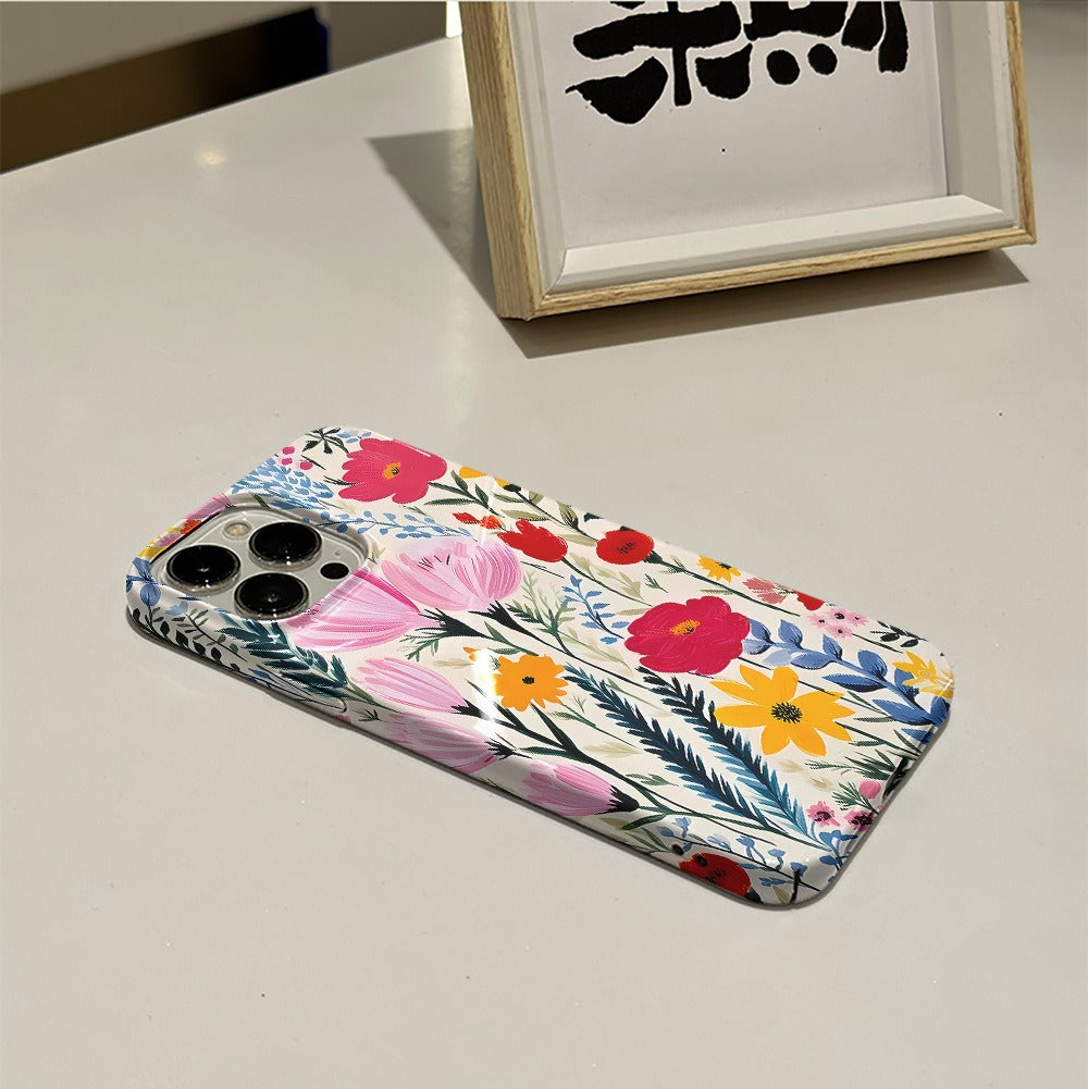 Small Fresh Women's Flower Phone Case 15pm Film Case 14pro Women's Apple 13 Protective Cover 16pro Simple - E-Esther Clothing Store