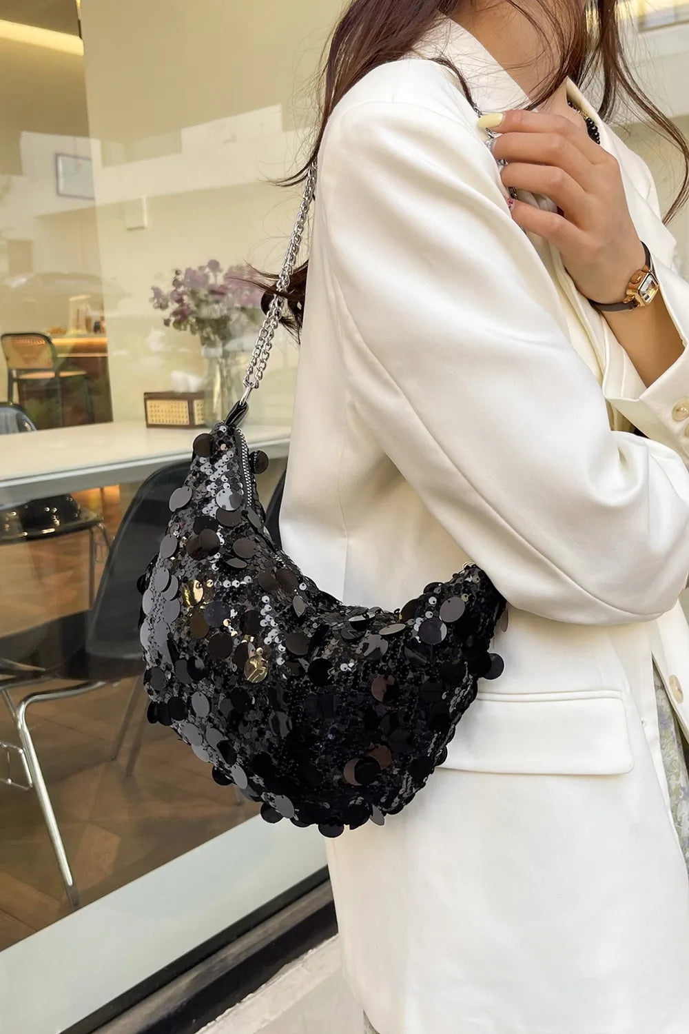 Sequin Chain Crossbody Bag - E-Esther Clothing Store