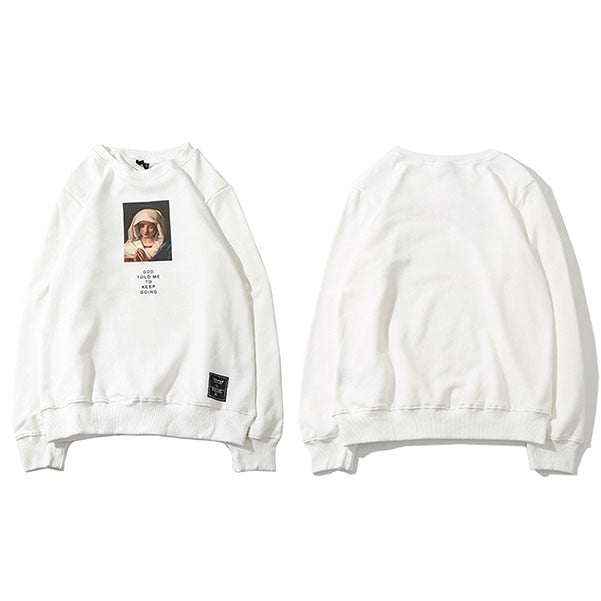 Sweatshirt Streetwear Virgin Mary Print Mens Hip Hop Pullover Sweatshirts - E-Esther Clothing Store
