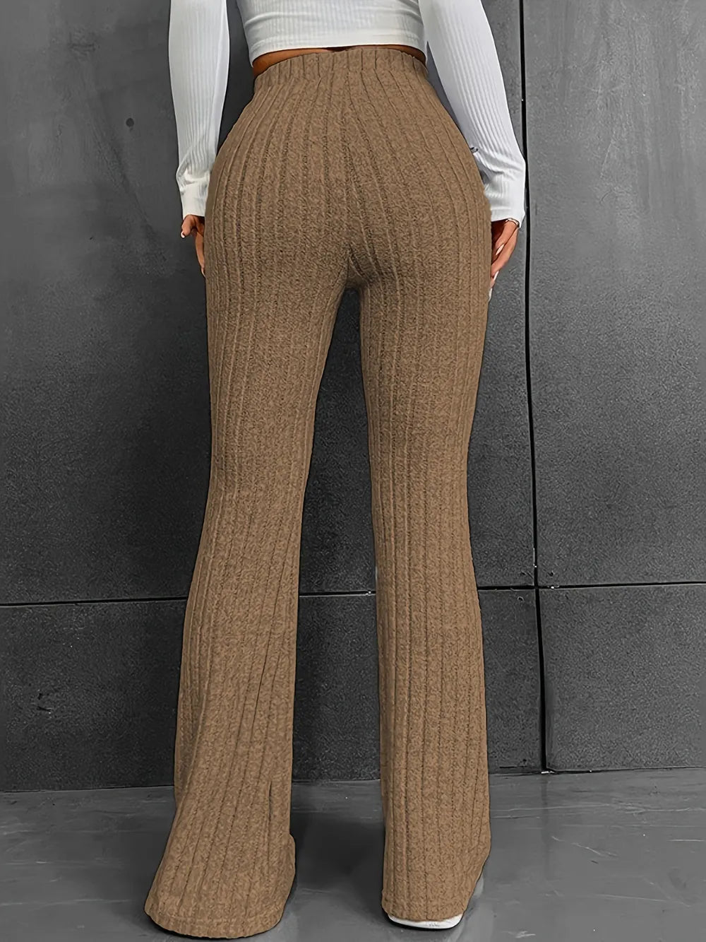 Fashionable and casual solid color micro flared high waisted pants for women - E-Esther Clothing Store