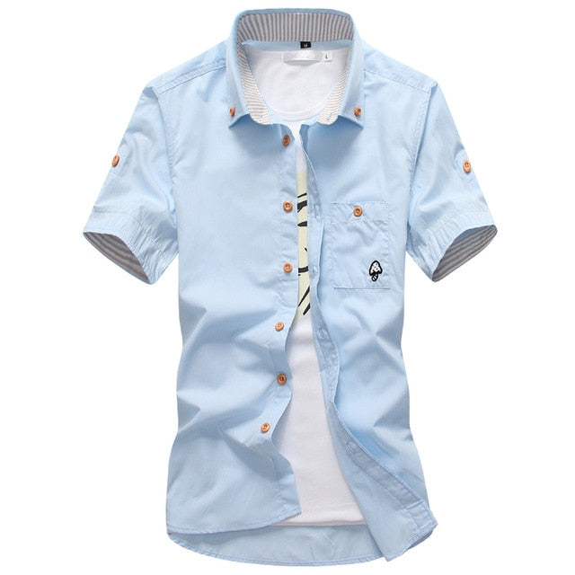 Mushroom Embroidery Mens Short Sleeve Casual Shirts Summer Cotton Shirts - E-Esther Clothing Store