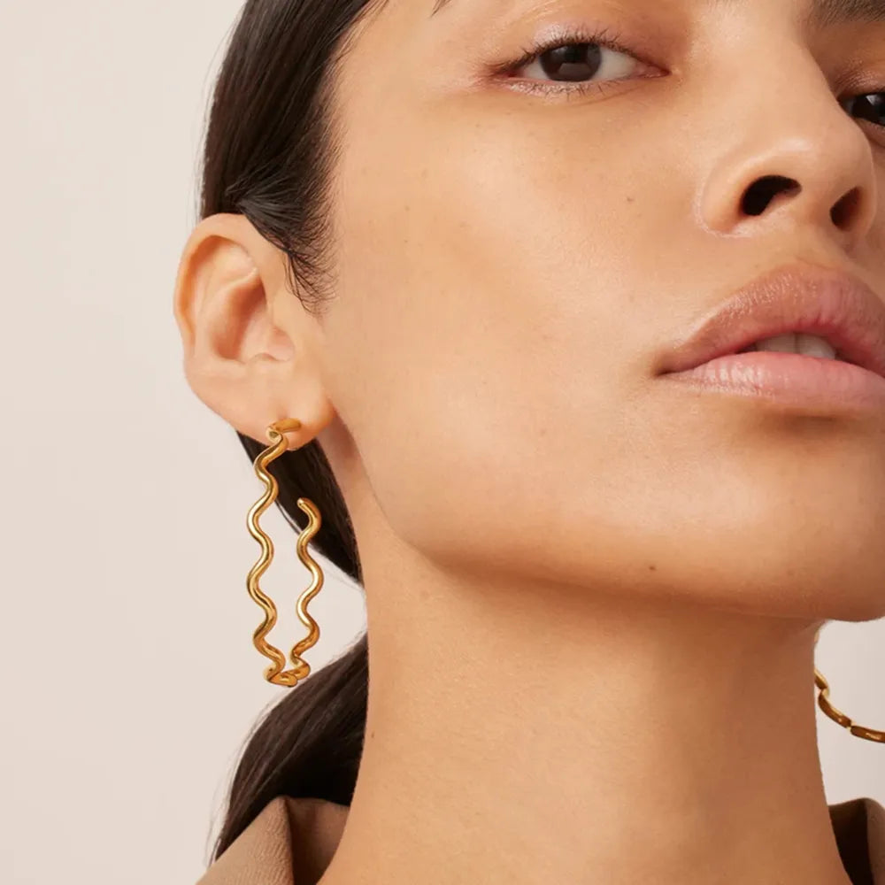 Stainless Steel Wave Shape C-Hoop Earrings - E-Esther Clothing Store