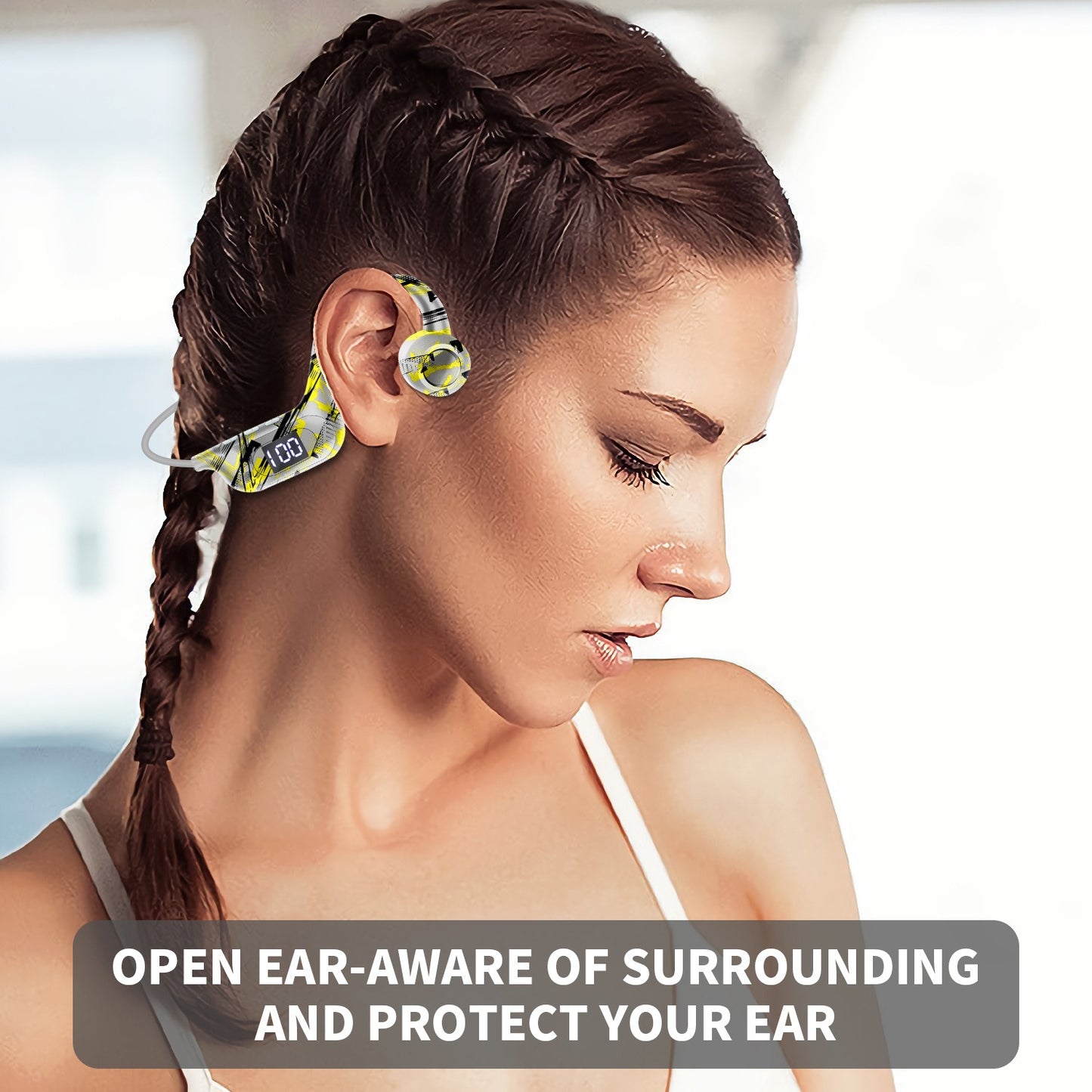 AKZ-G9 Graffiti Bone Conduction Wireless Bluetooth Earphones Insert Card Digital Display Hanging Ear Wireless Earphones - E-Esther Clothing Store