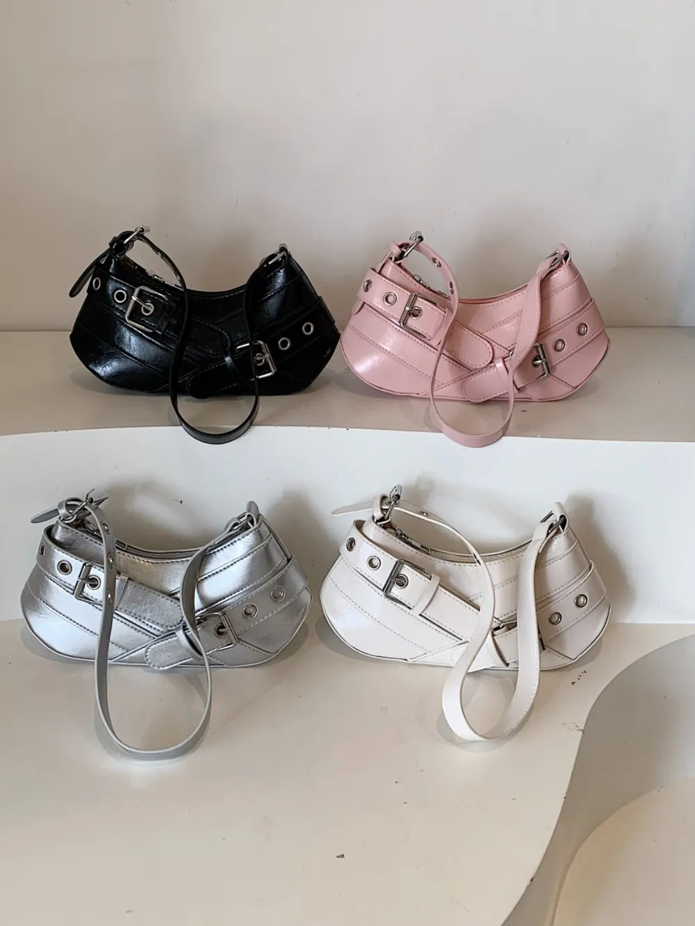 PU Leather Buckle Shoulder Bag - E-Esther Clothing Store